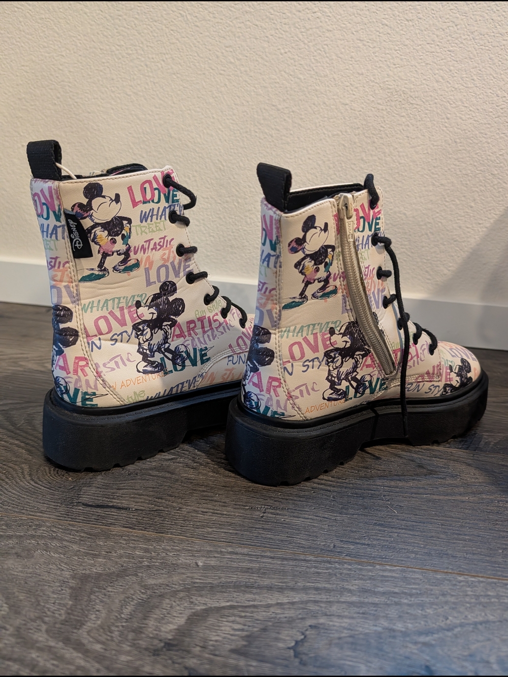 Zara Kids White Graphic Mickey Mouse Lace-Up Boots